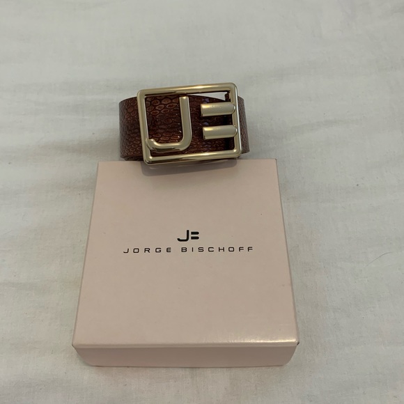 Jorge Bischoff Red Leather Belt with gold buckle. - Picture 2 of 3